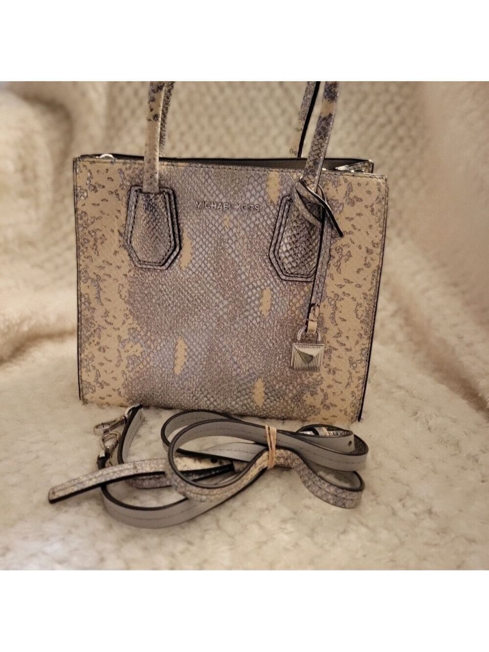 Michael Kors Metallic Faux Snakeskin Purse Crossbody Animal Print - Picture 7 of 13